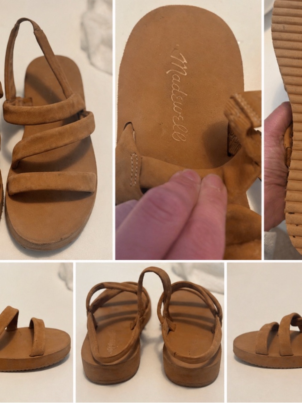 Madewell Cognac Suede Multi-Strap Slingback Sandals
